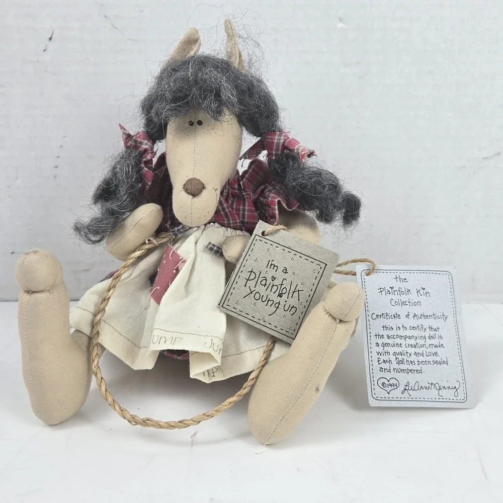 Plainfolk Kin Collection 1994 Handmade Wolf Young Un Doll Cottagecore Decor NOS